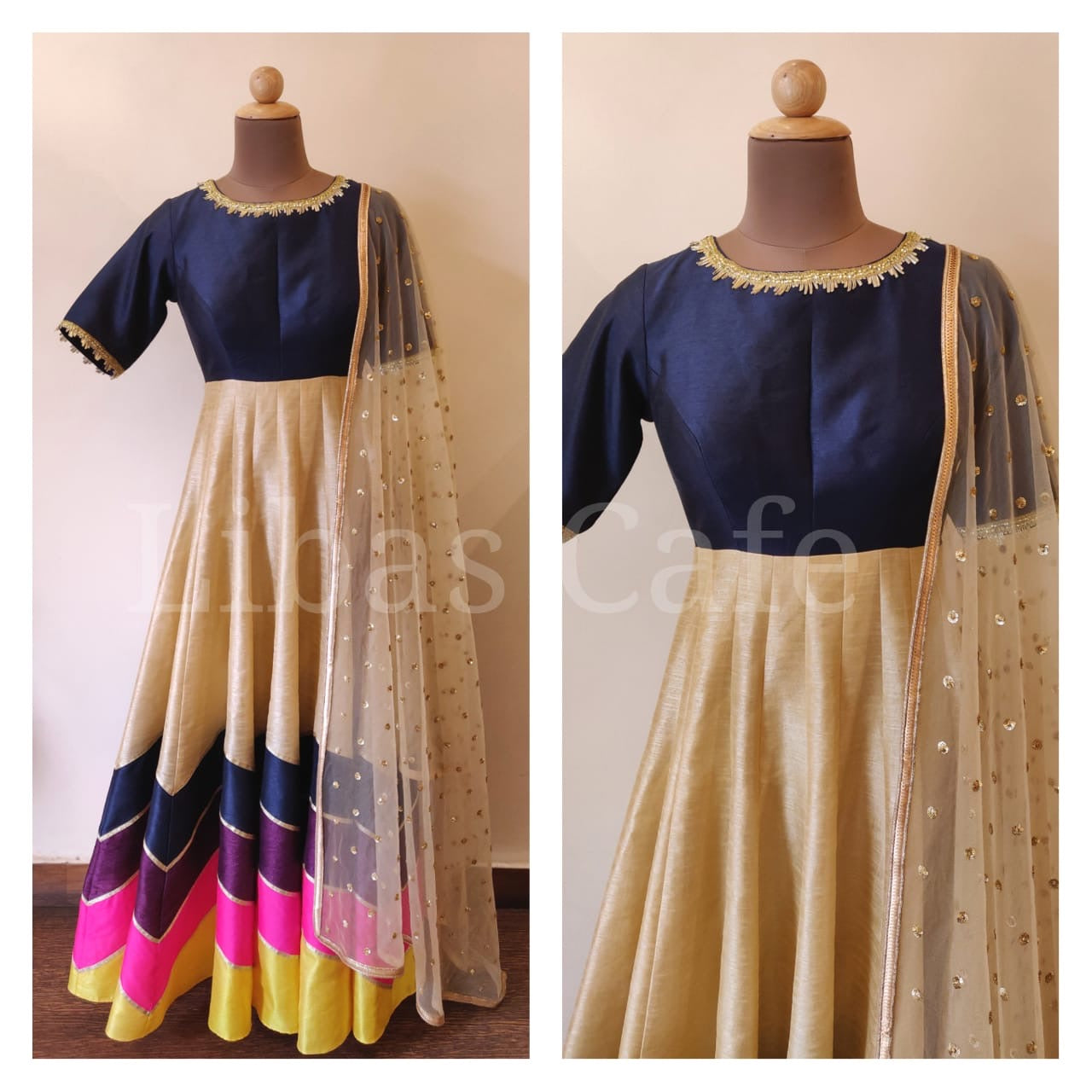 Colour blocked Anarkali Suit