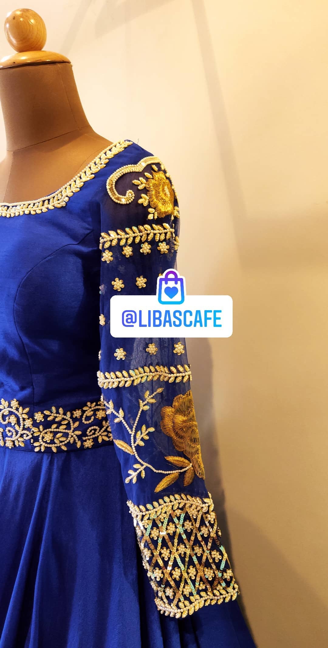 Royal Blue Anarkali Suit With Embroidered Sleeves