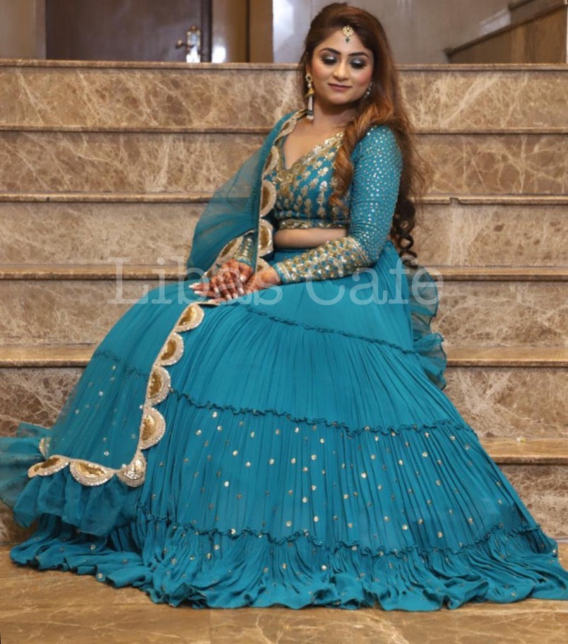 Client In Our Teal Blue Gathered Lehenga