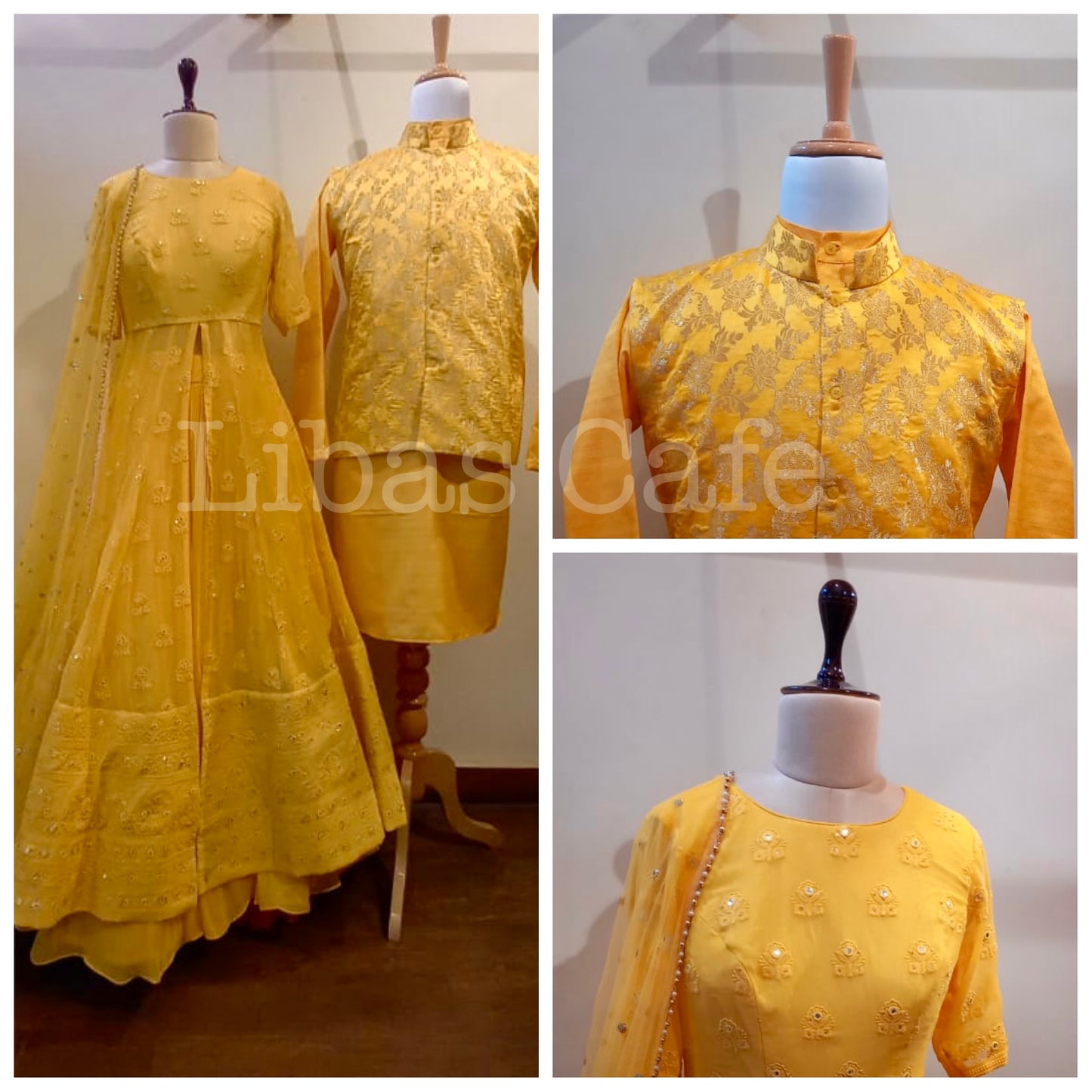 Yellow Lakhnavi Lehenga And Nehru Jacket Set
