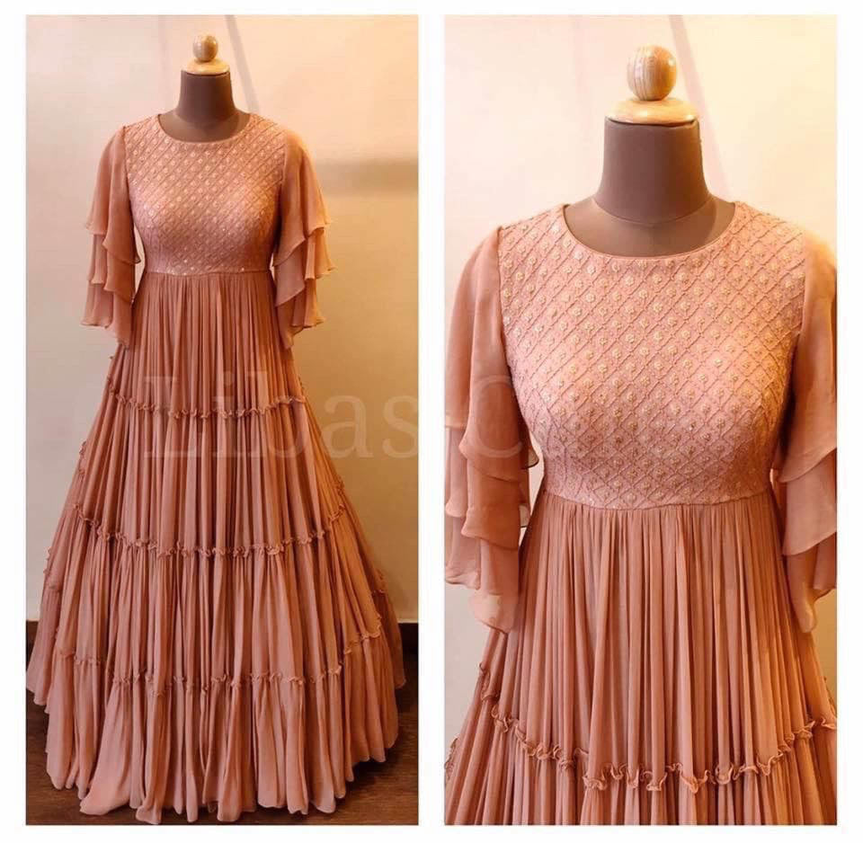 Light Brown Gathered Anarkali Suit