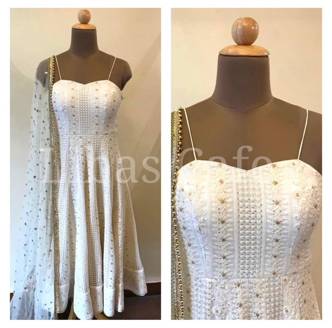 White Lakhnavi Georgette Anarkali Suit/dress