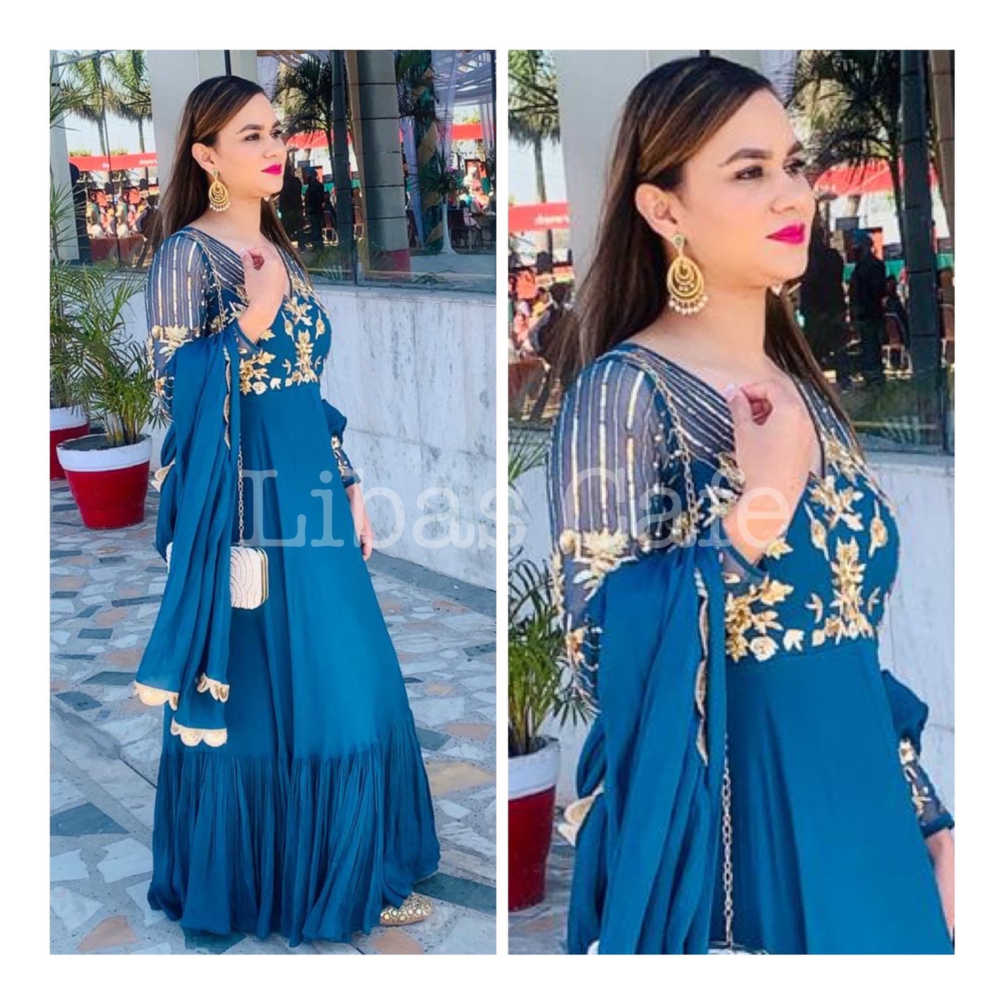 Client In Our Peacock Blue Anarkali/gown