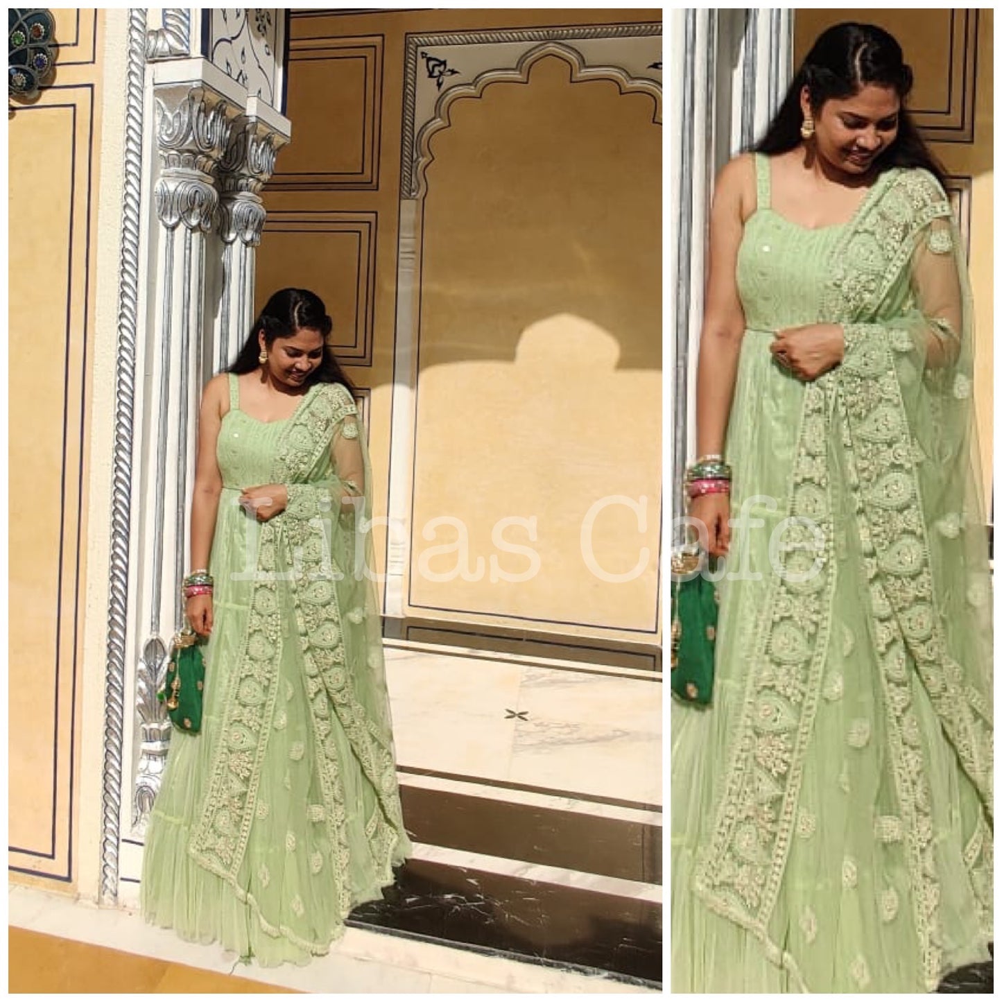 Client In Pastel Green Strapped Anarkali