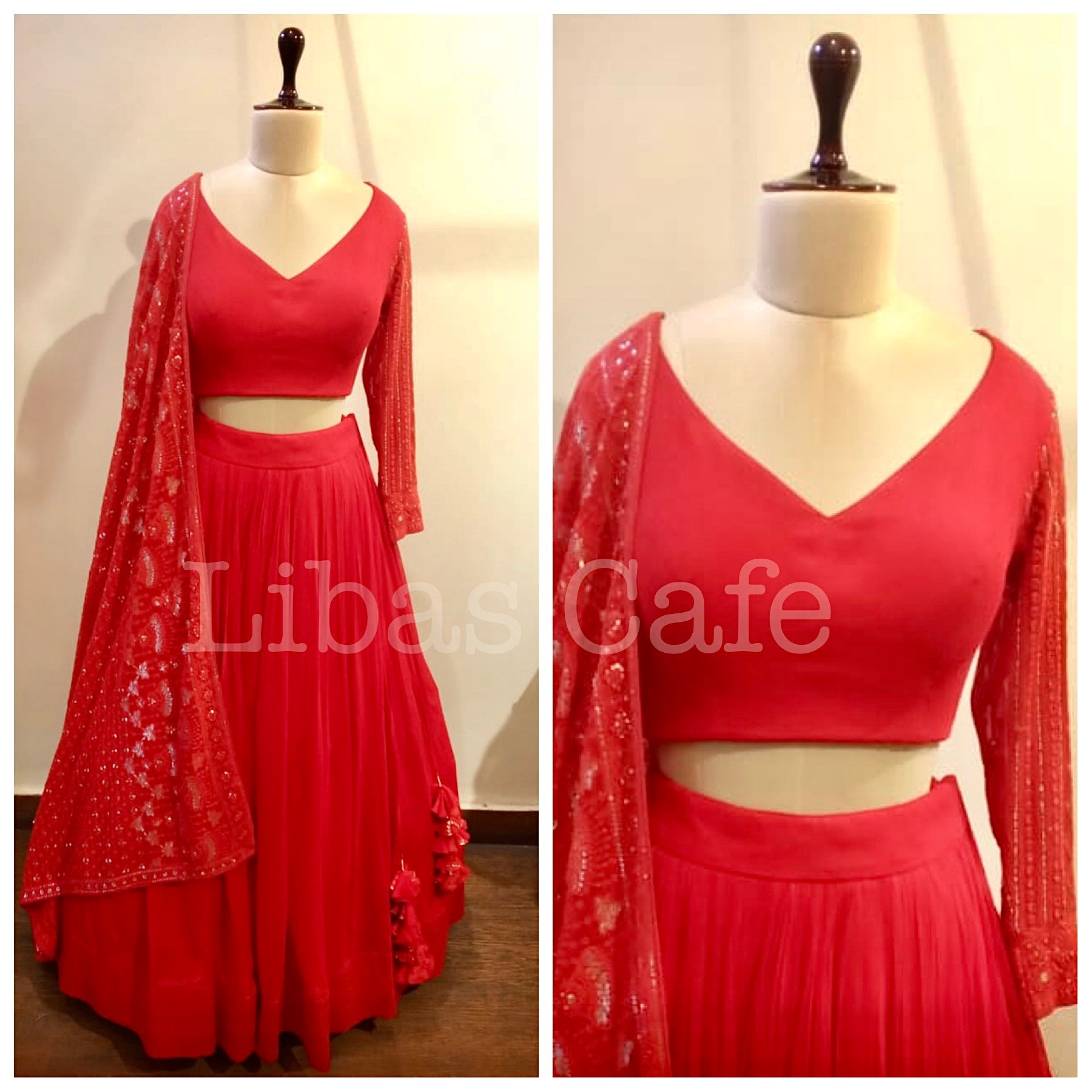 Red Lakhnavi Dupatta Lehenga