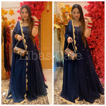 Simran Chawla In Our Navy Blue Strapped Anarkali