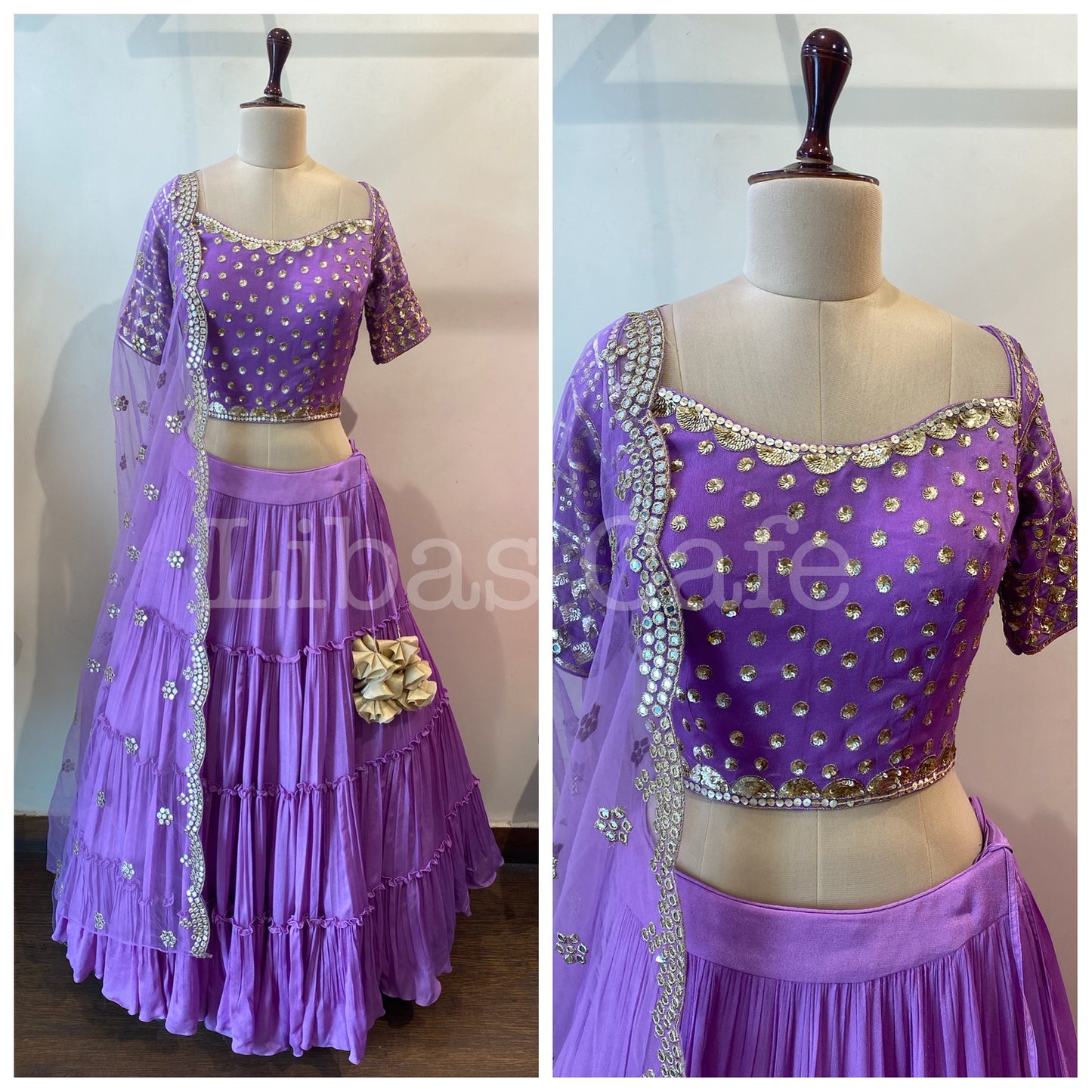Light Purple Layered Sequin Lehenga