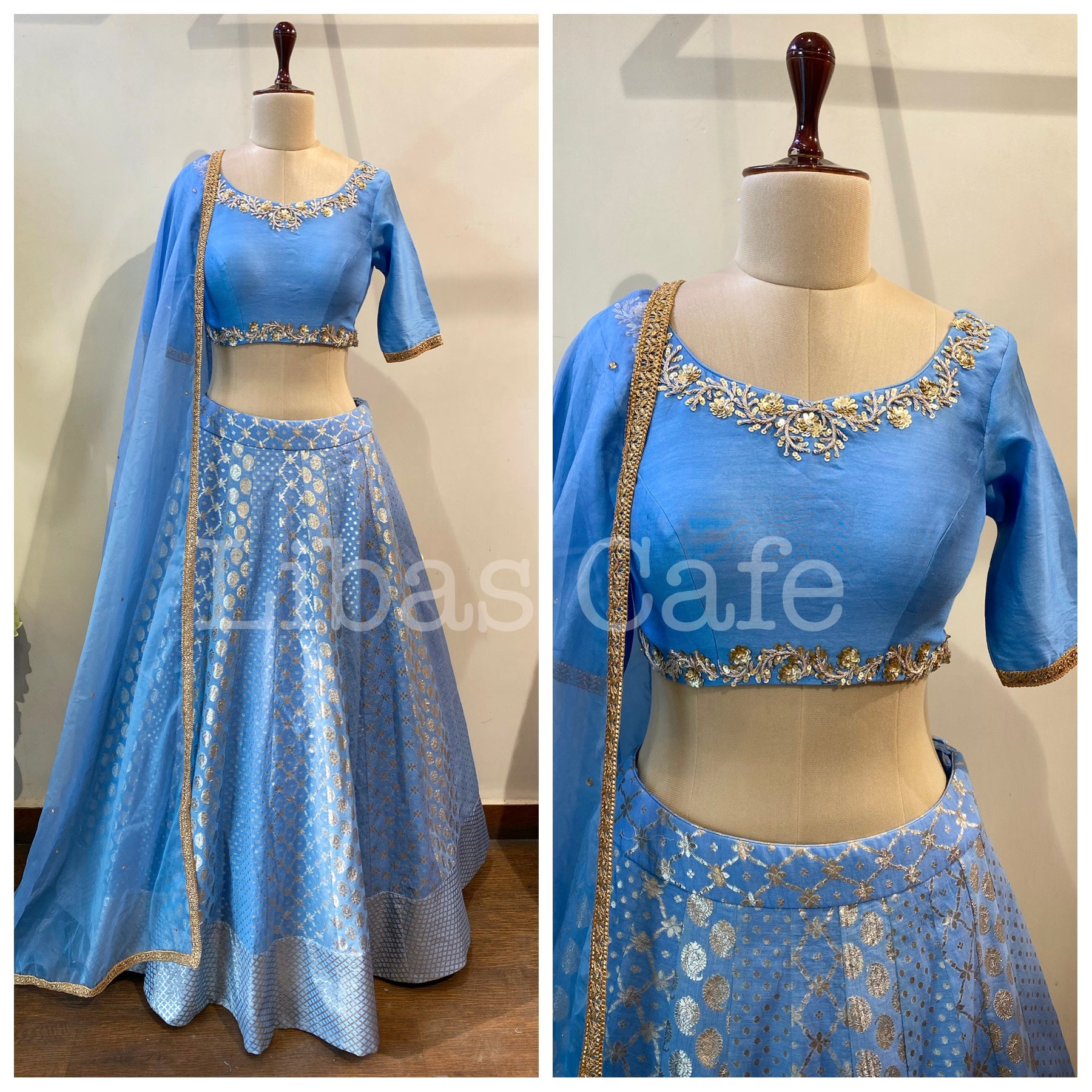 Powder Blue Chanderi Lehenga