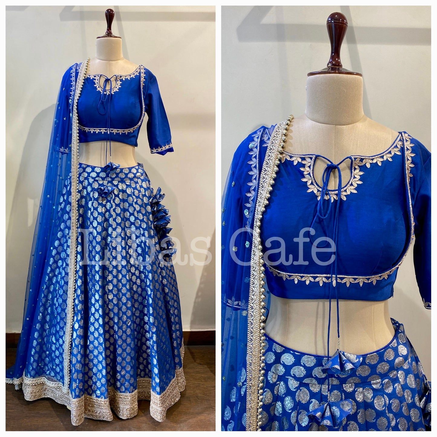 Royal Blue Chanderi Lehenga With Gota Patti Embroidery