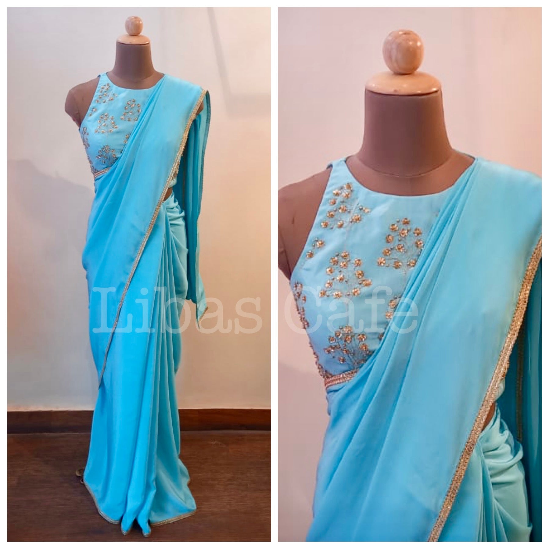 Sky blue silk saree with blouse 114G