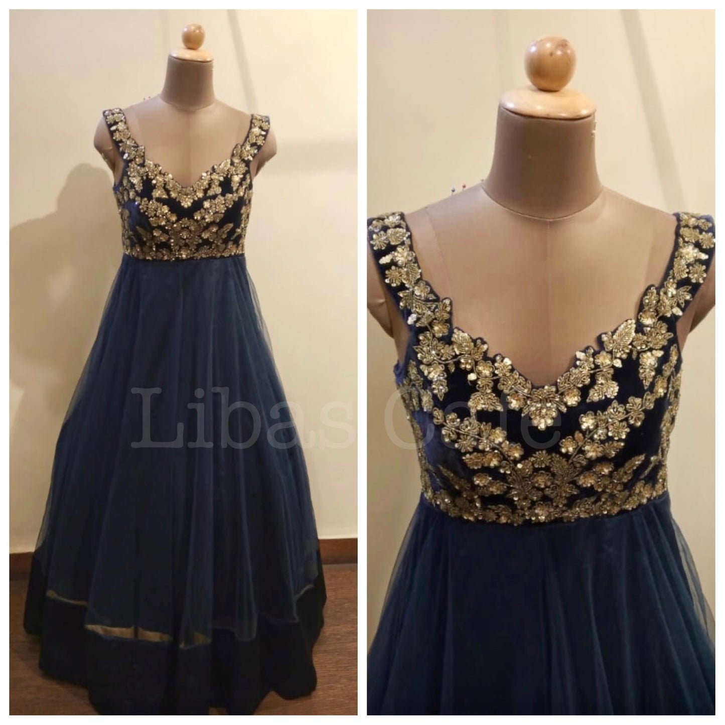 Navy Blue Velvet Gown