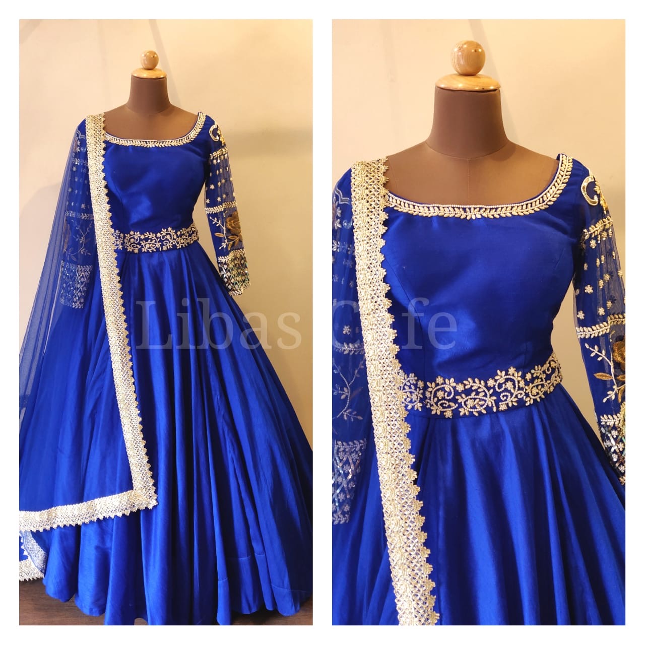 Royal Blue Anarkali Suit With Embroidered Sleeves