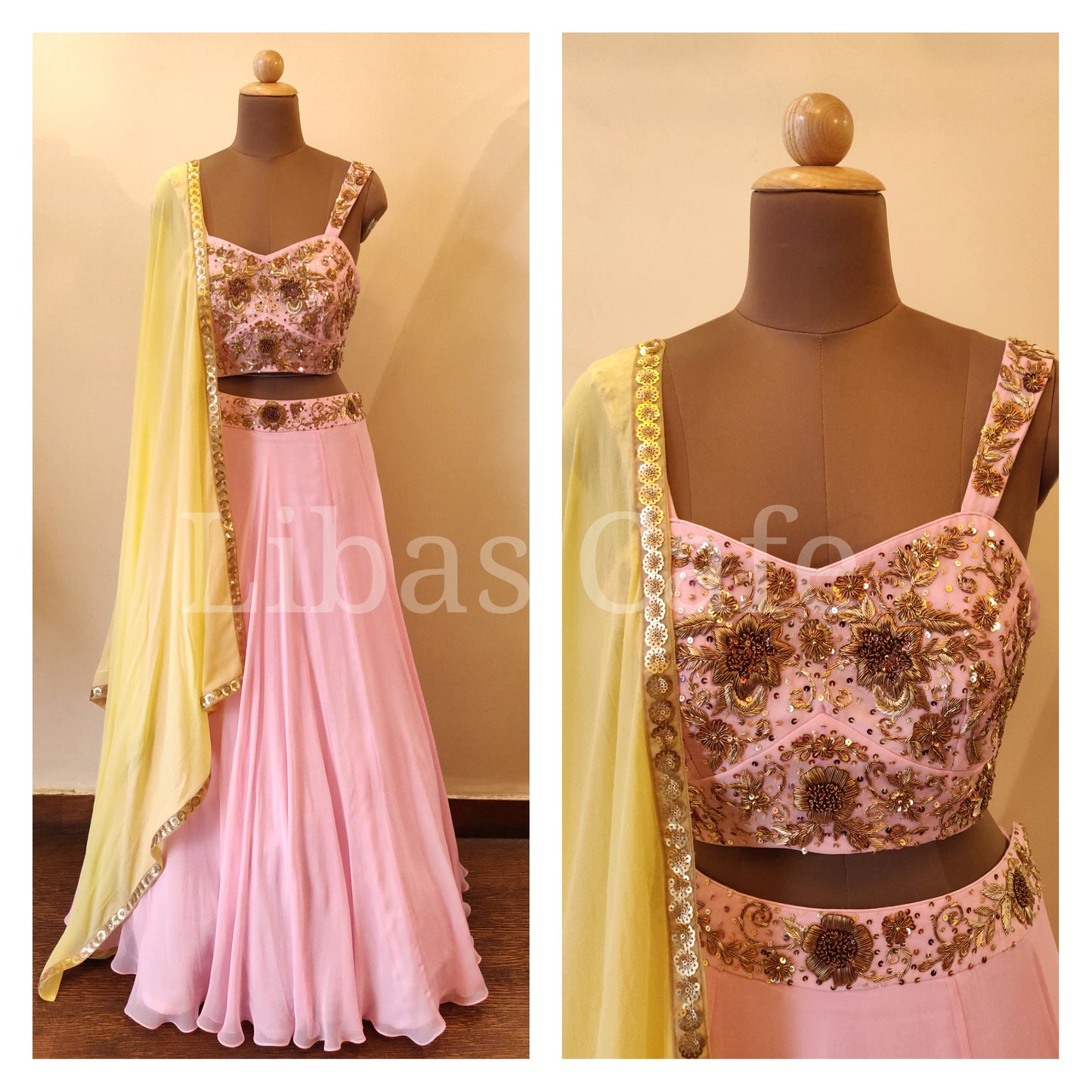 Baby Pink Antique Embroidered Lehenga