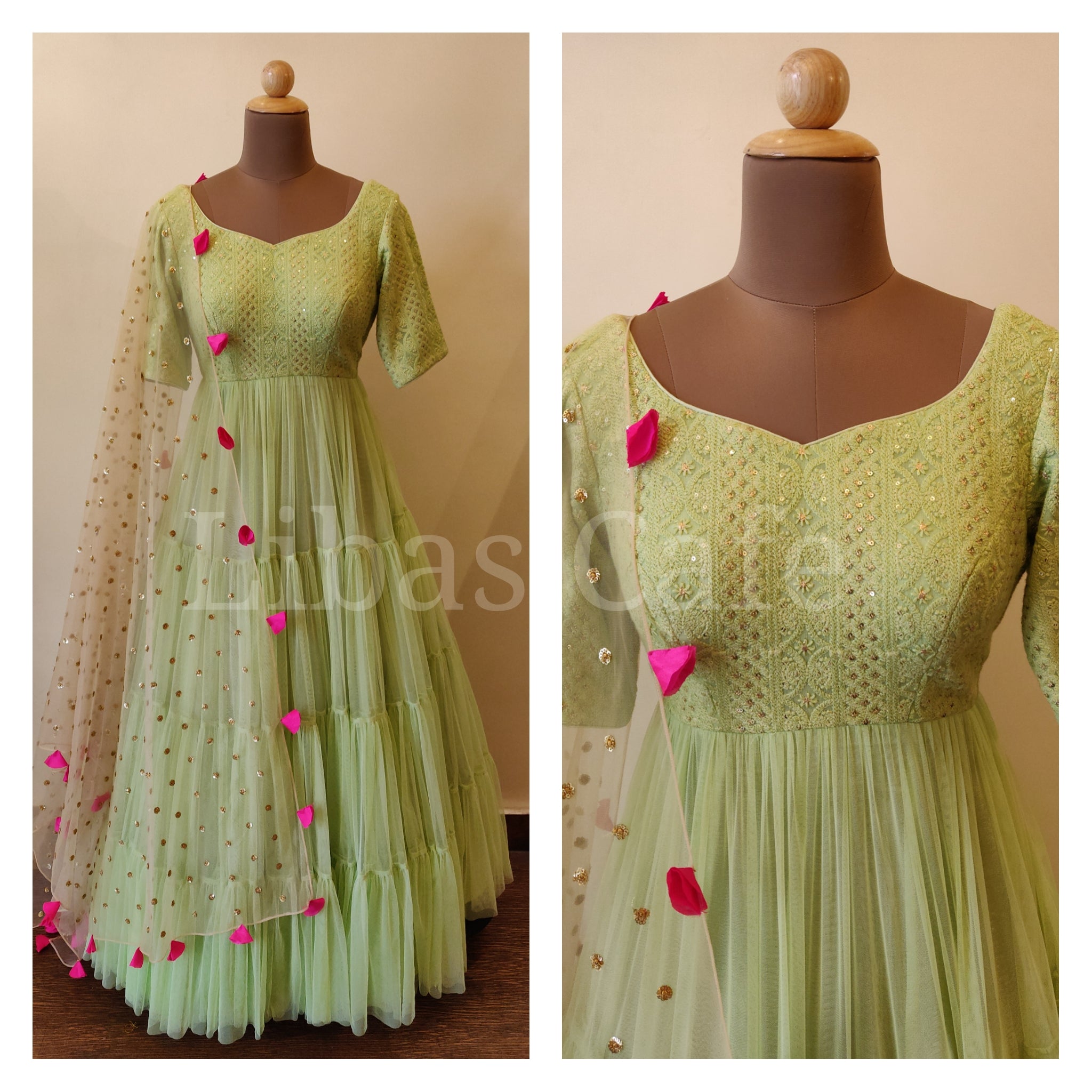 Pastel Green Anarkali Layered Suit