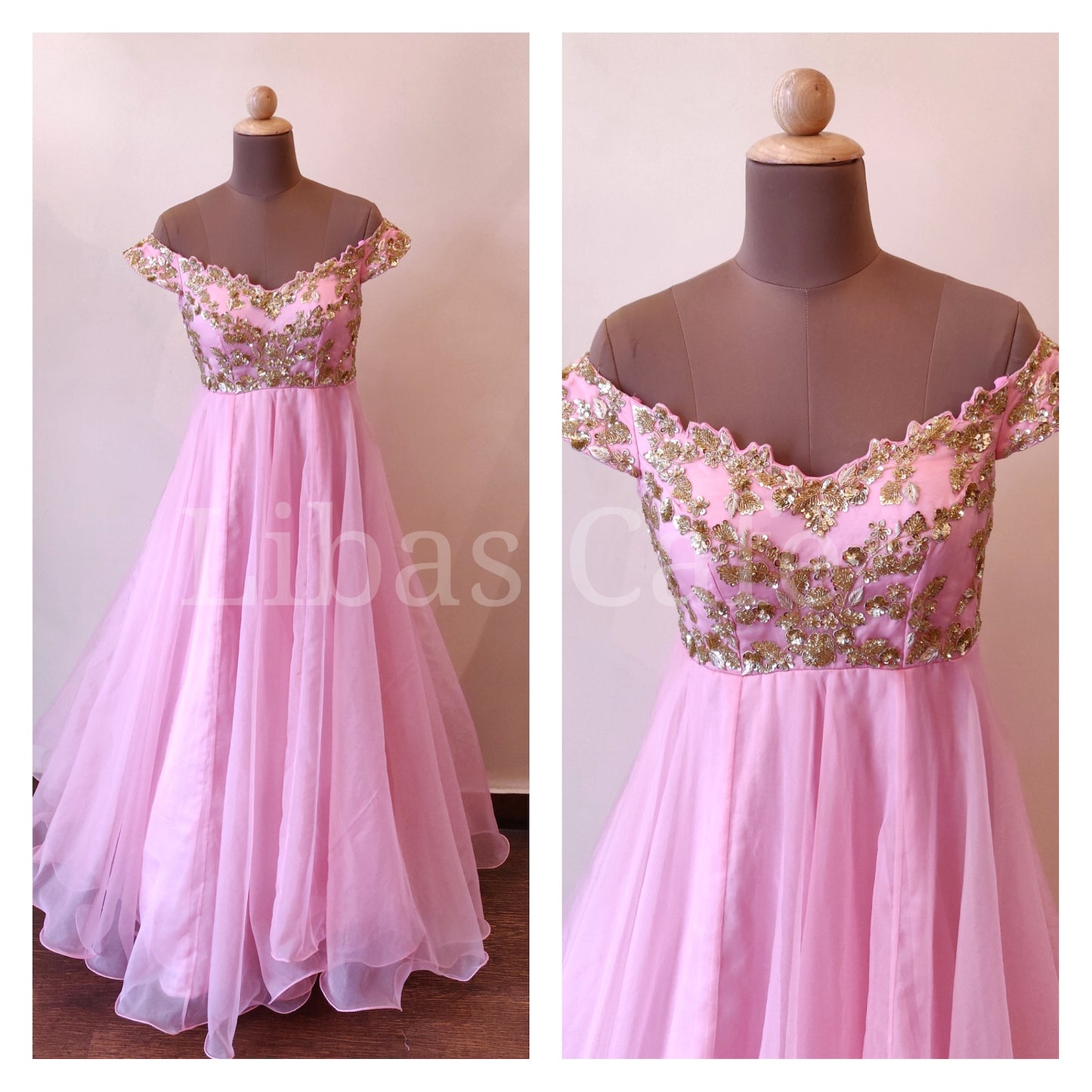 Off Shoulder Baby Pink Gown