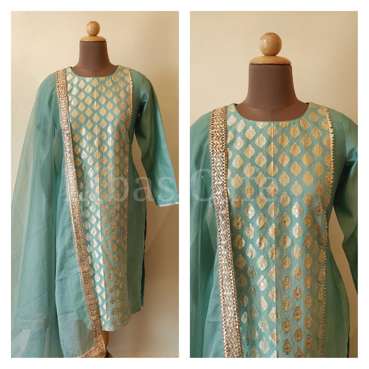 Mint Green Chanderi Straight Suit