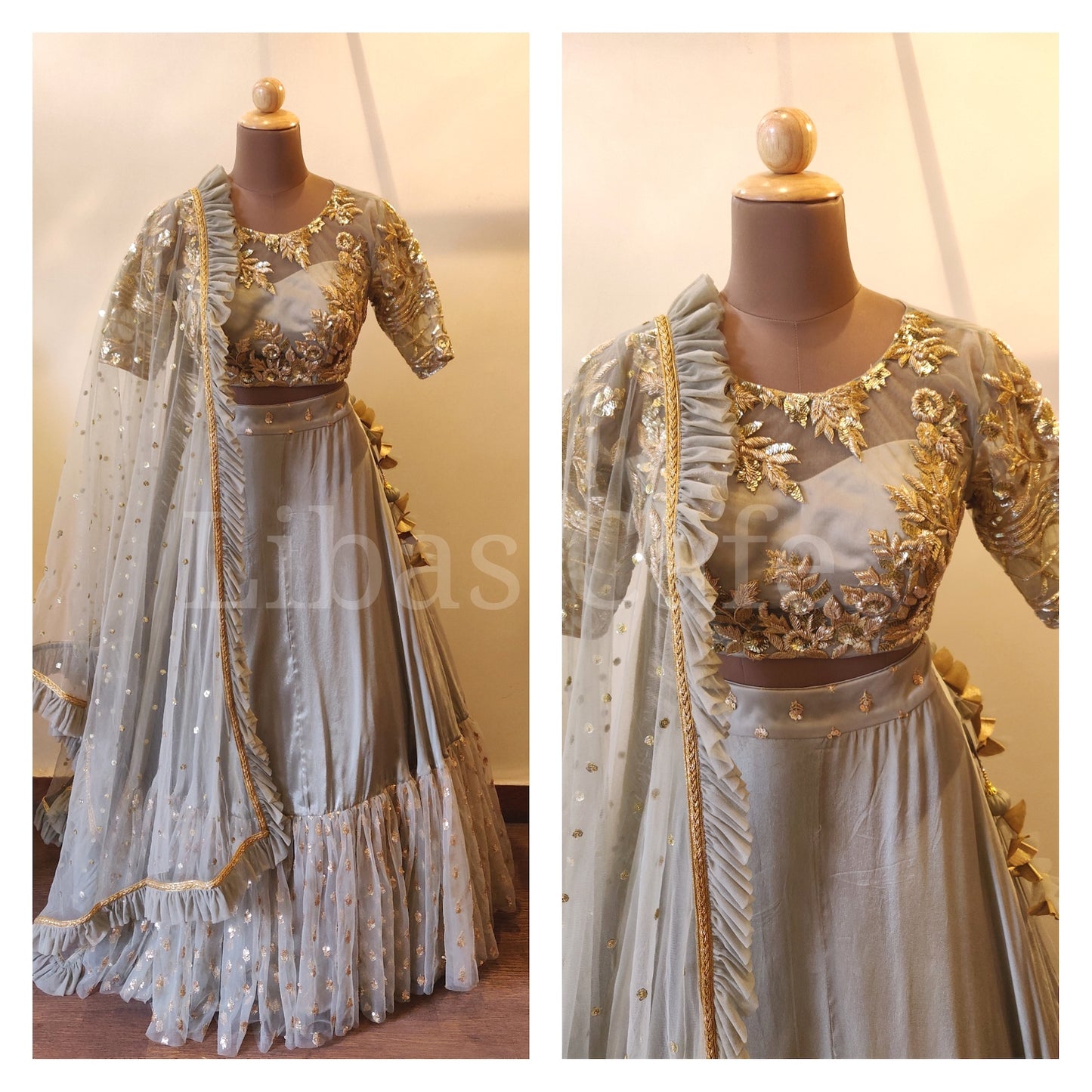 Olive Green Lehenga With Gold Embroidery