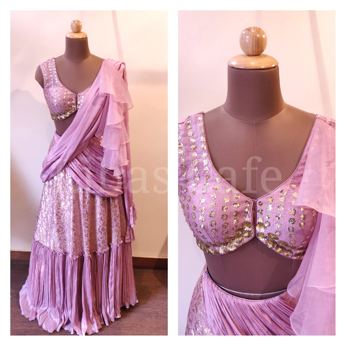 Lilac Drape Lehenga With Sequin Embroidered Jacket Blouse