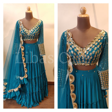 Client In Our Teal Blue Gathered Lehenga