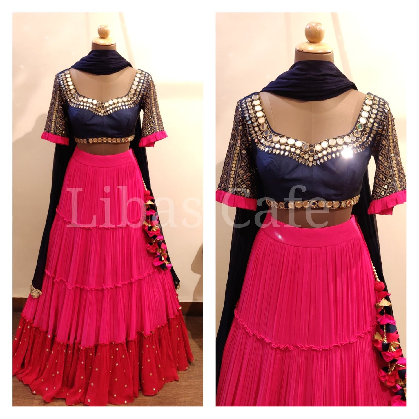 Tri Color Lehenga With Mirror Embroidery