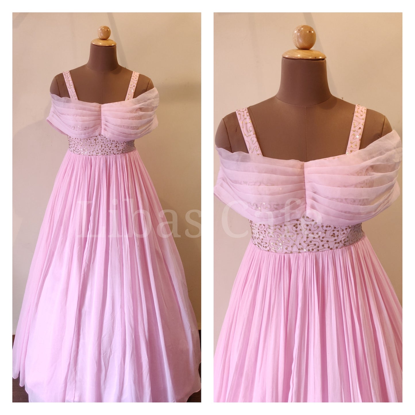 Baby Pink Organza Pleated Gown