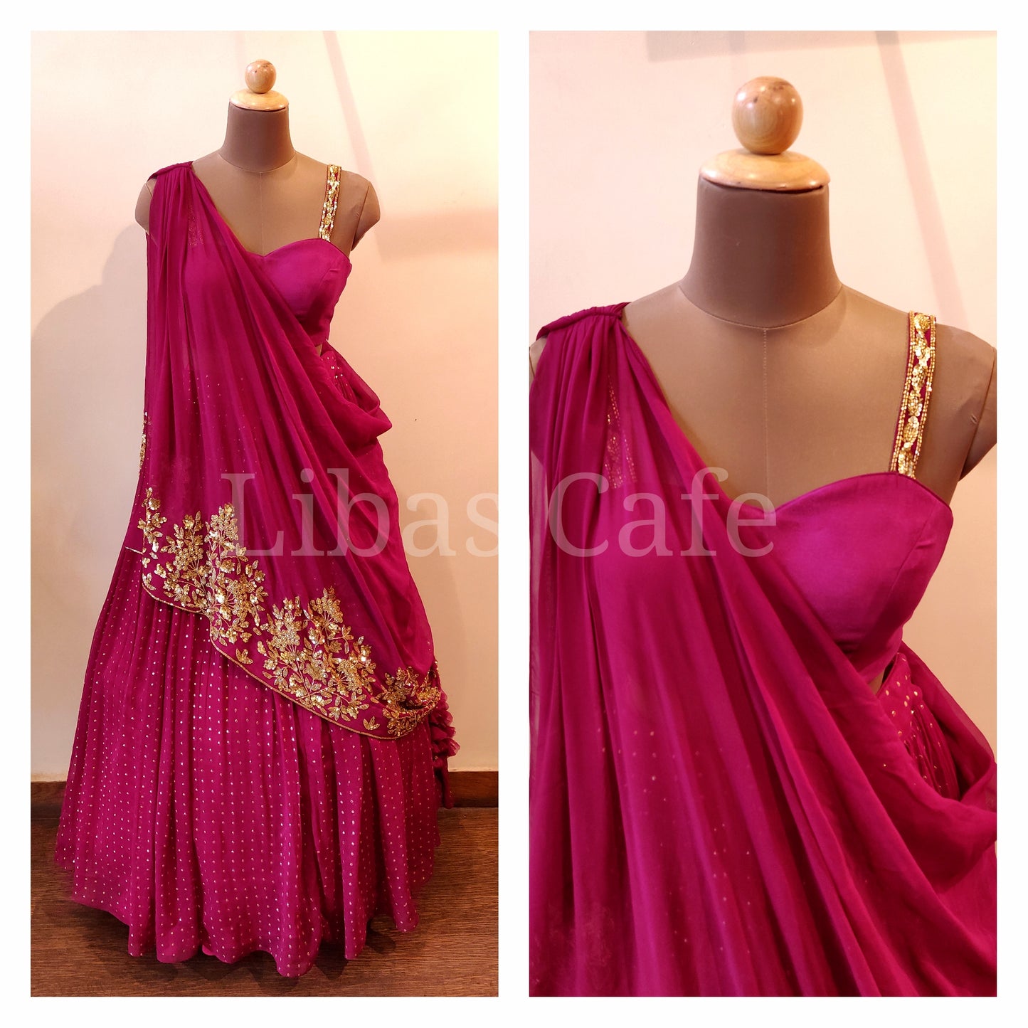 Wine Drape Dupatta Lehenga