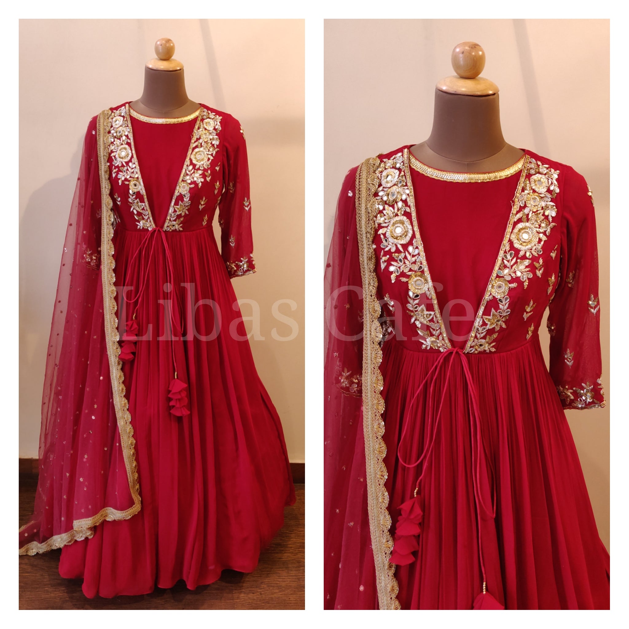 Red Gotta Patti Anarkali Suit