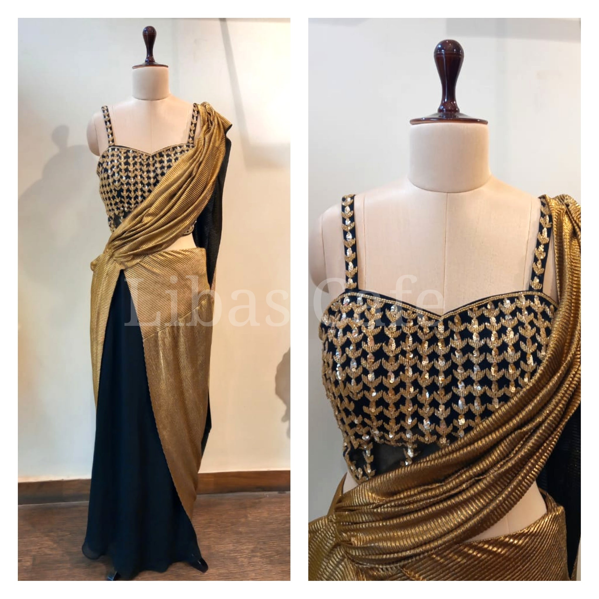 Black embellished drape saree gown – Kuro Clothing India