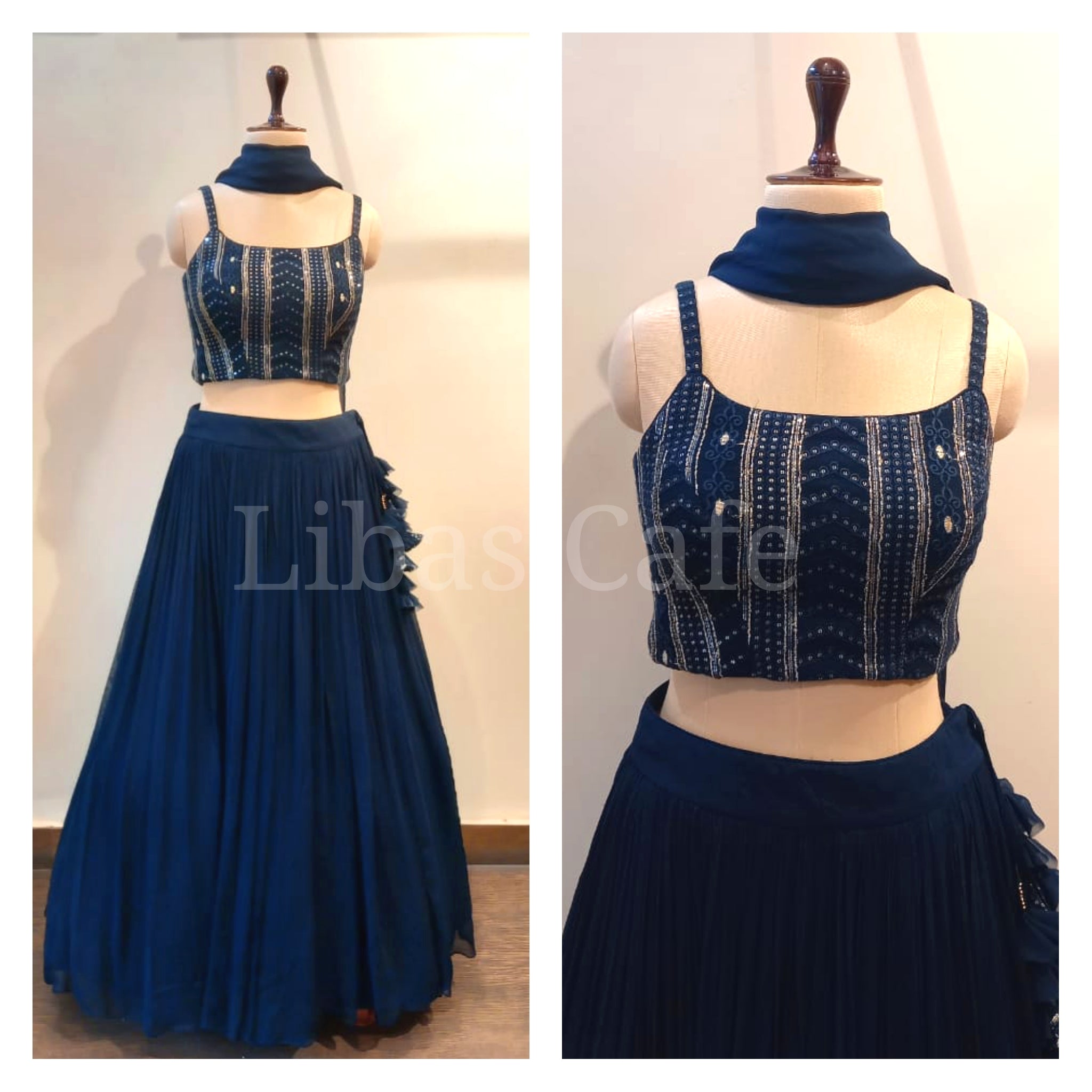 Navy Blue Strap Lakhnavi Lehenga